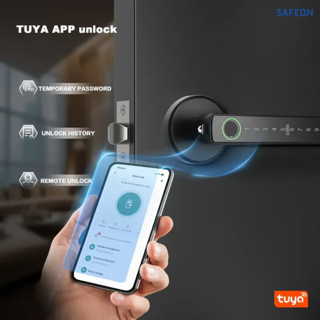 Safeon 5-in-1 Modern Living Smart Lock - Biometric Scan, App, Code, IC & Key For Next-Level Door Security.