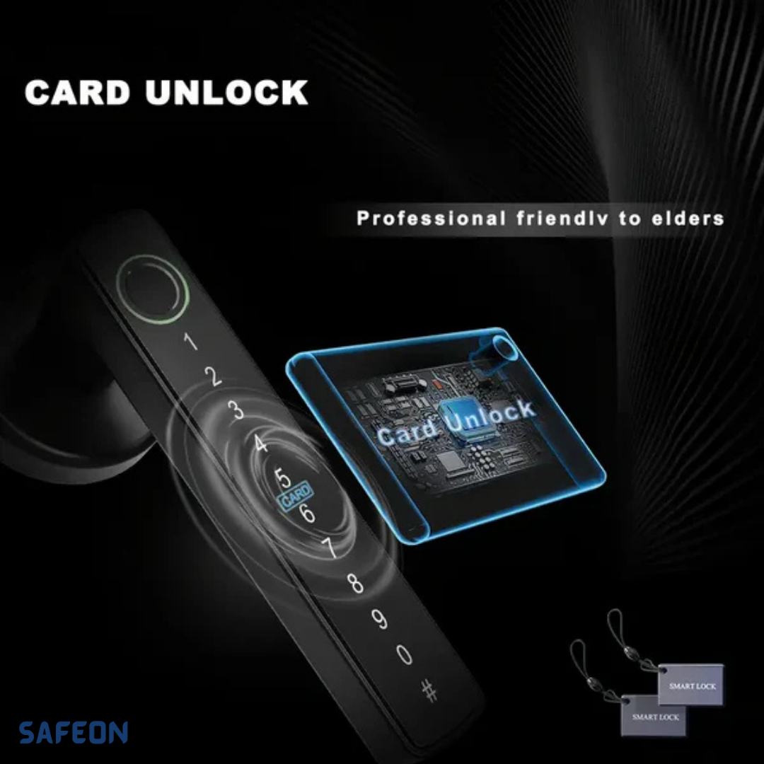 Safeon 5-in-1 Modern Living Smart Lock - Biometric Scan, App, Code, IC & Key For Next-Level Door Security.