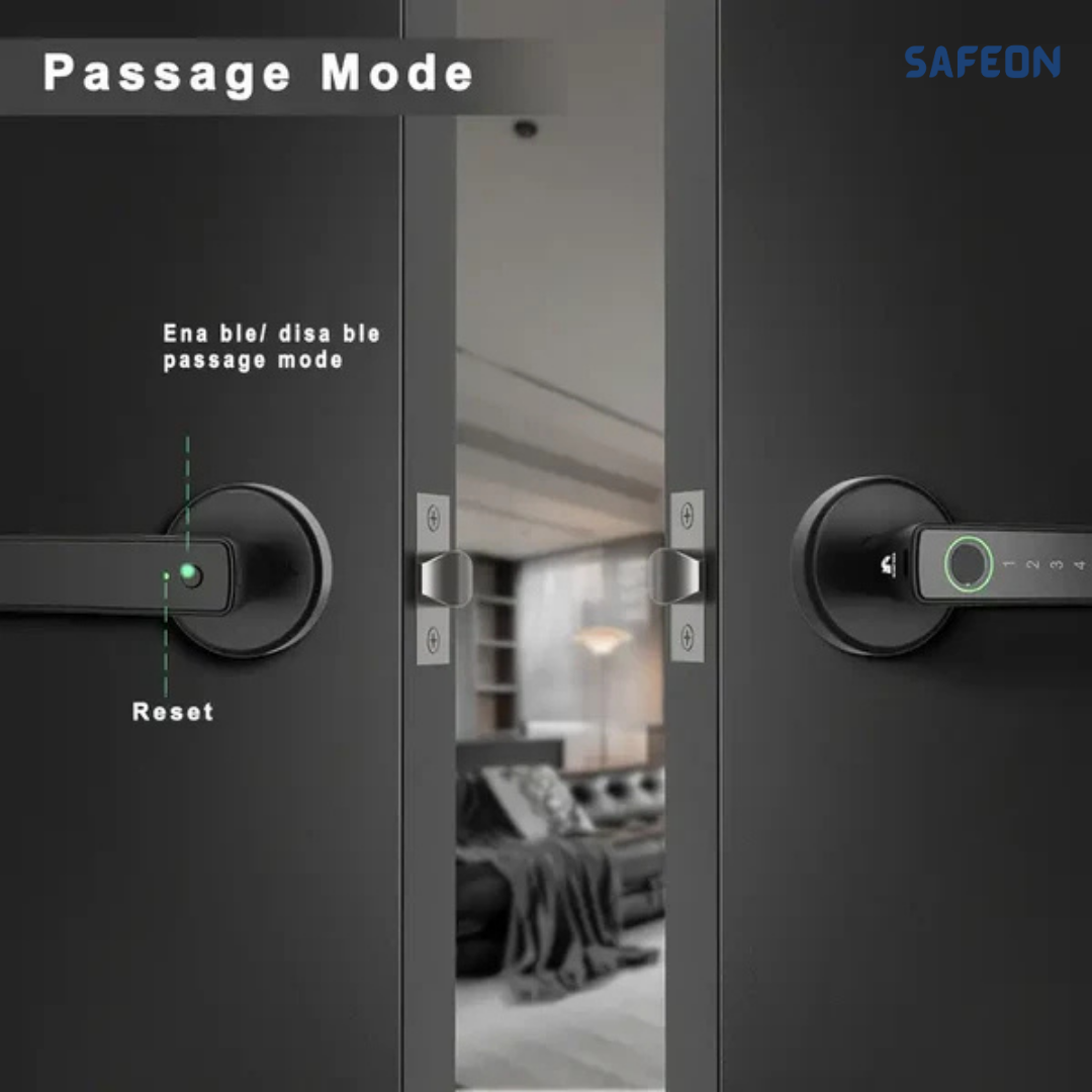 Safeon 5-in-1 Modern Living Smart Lock - Biometric Scan, App, Code, IC & Key For Next-Level Door Security.