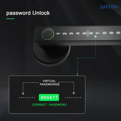 Safeon 5-in-1 Modern Living Smart Lock - Biometric Scan, App, Code, IC & Key For Next-Level Door Security.
