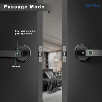 Safeon 5-in-1 Modern Living Smart Lock - Biometric Scan, App, Code, IC & Key For Next-Level Door Security.