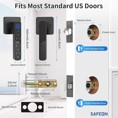 Safeon 5-in-1 Modern Living Smart Lock - Biometric Scan, App, Code, IC & Key For Next-Level Door Security.